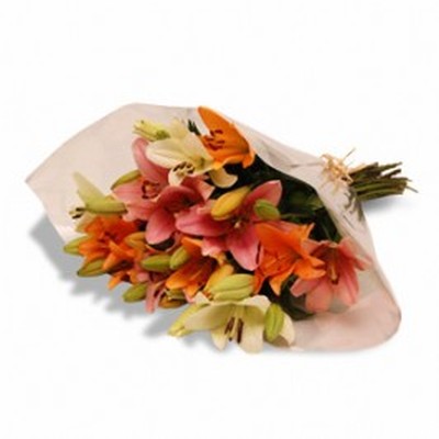Mixed Lilies in Cellophane