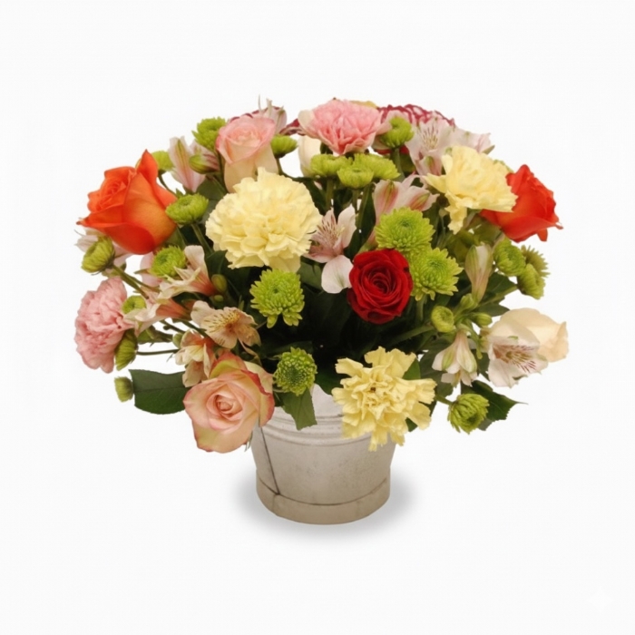 Carnations & Roses in a Bucket