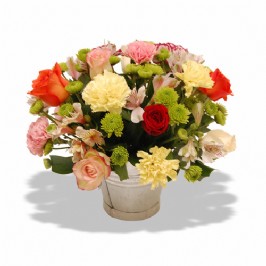 Carnations & Roses in a Bucket